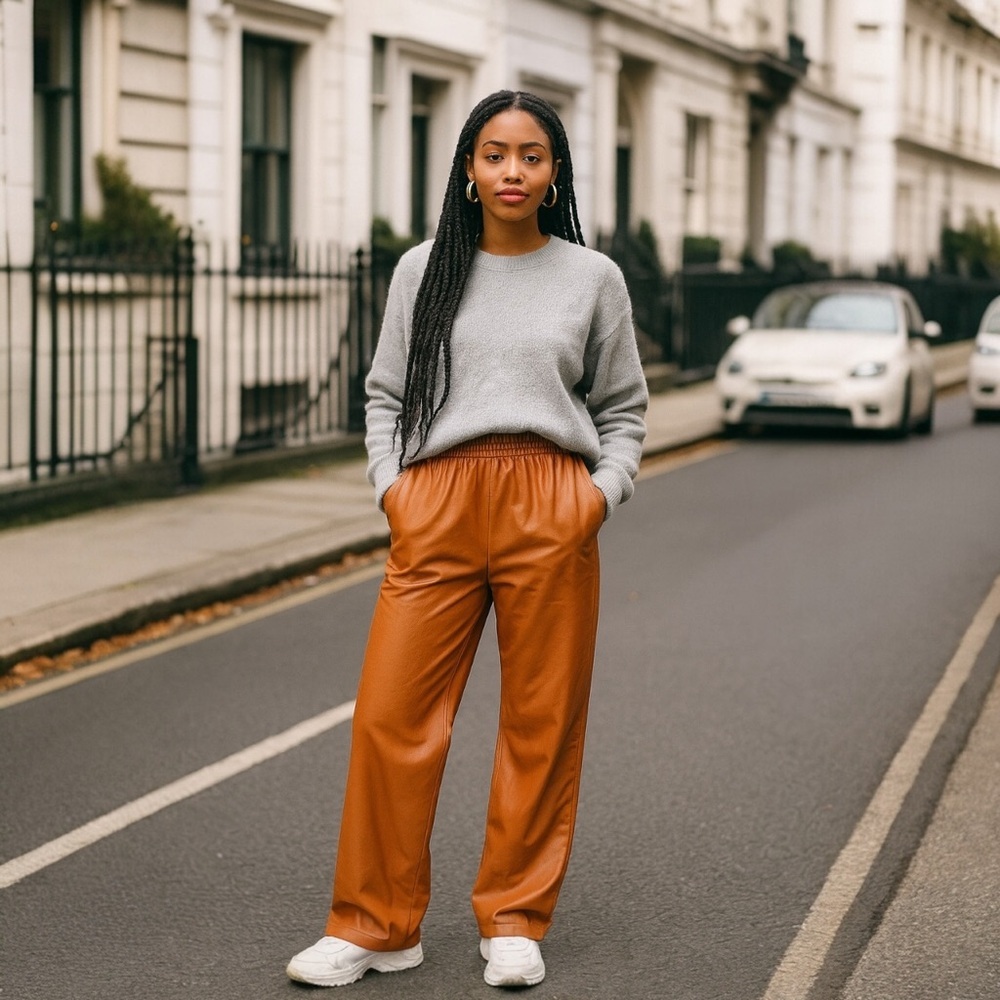 Lucy Paris Vegan Leather Pants in Camel | Elevated Street Style‎ Neutral D1